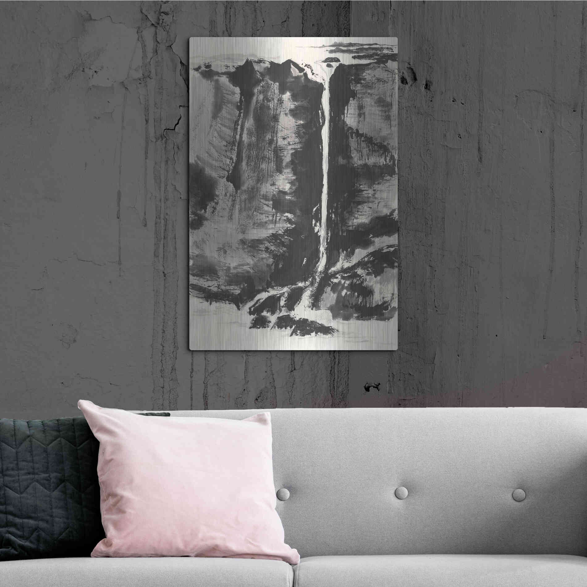 Luxe Metal Art 'Sumi Waterfall View III' by Chris Paschke, Metal Wall Art,24x36