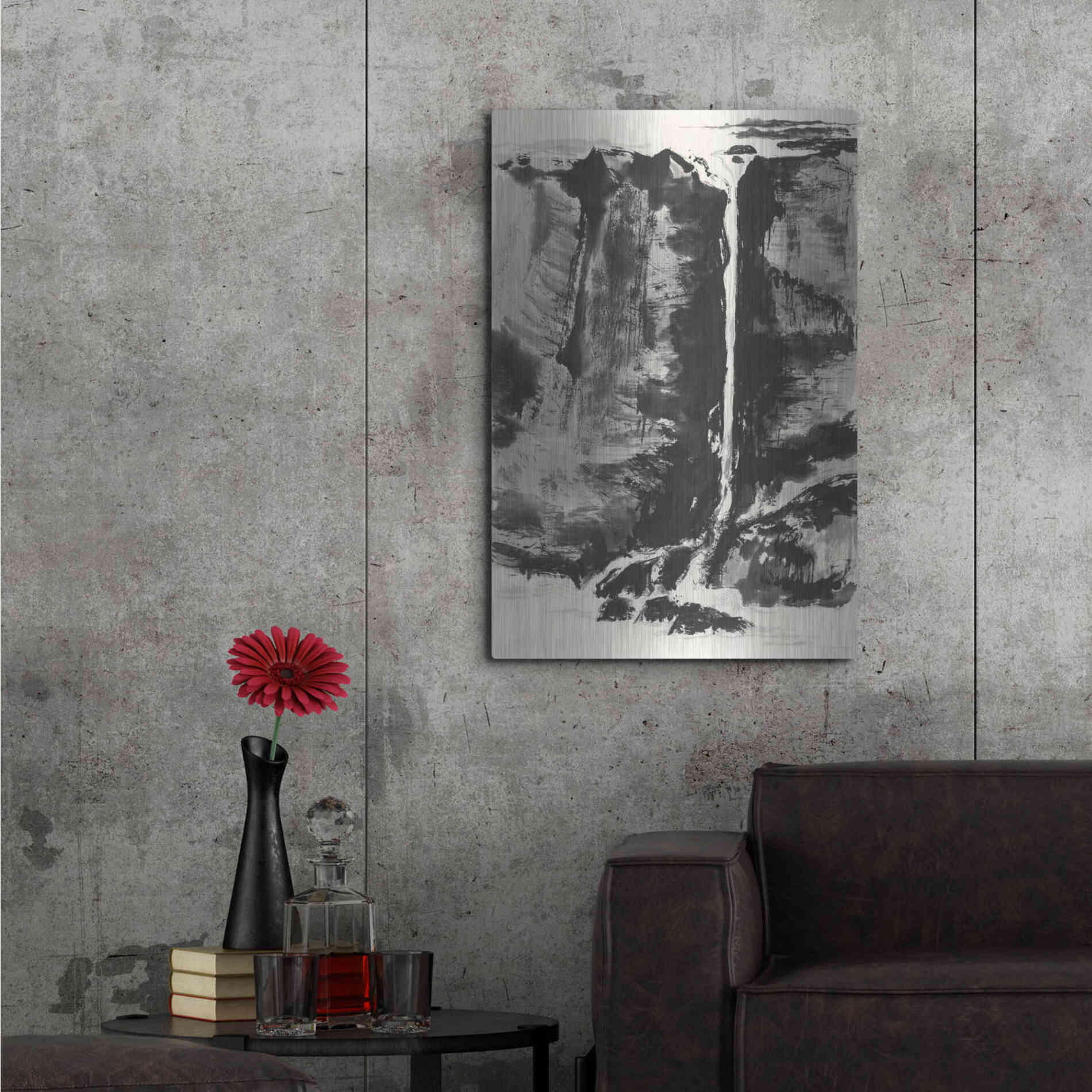 Luxe Metal Art 'Sumi Waterfall View III' by Chris Paschke, Metal Wall Art,24x36