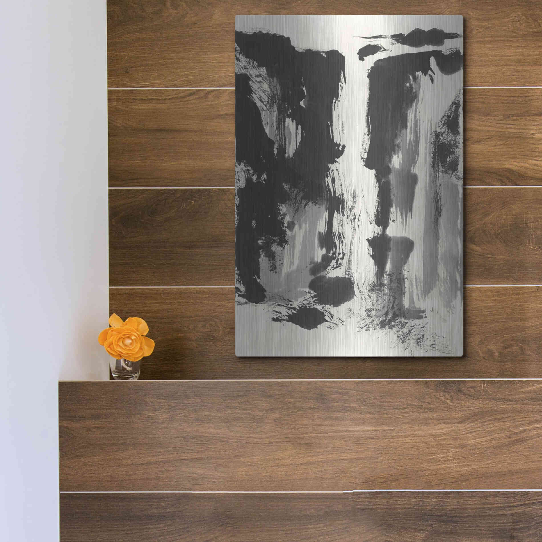 Luxe Metal Art 'Sumi Waterfall View IV' by Chris Paschke, Metal Wall Art,12x16
