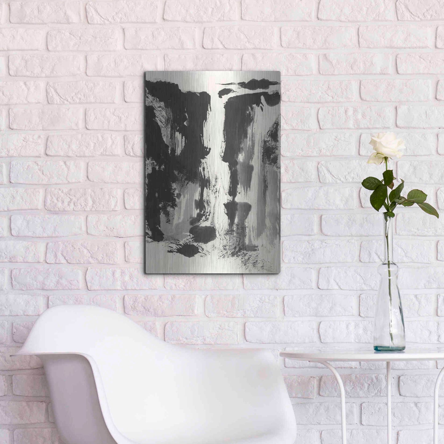 Luxe Metal Art 'Sumi Waterfall View IV' by Chris Paschke, Metal Wall Art,16x24