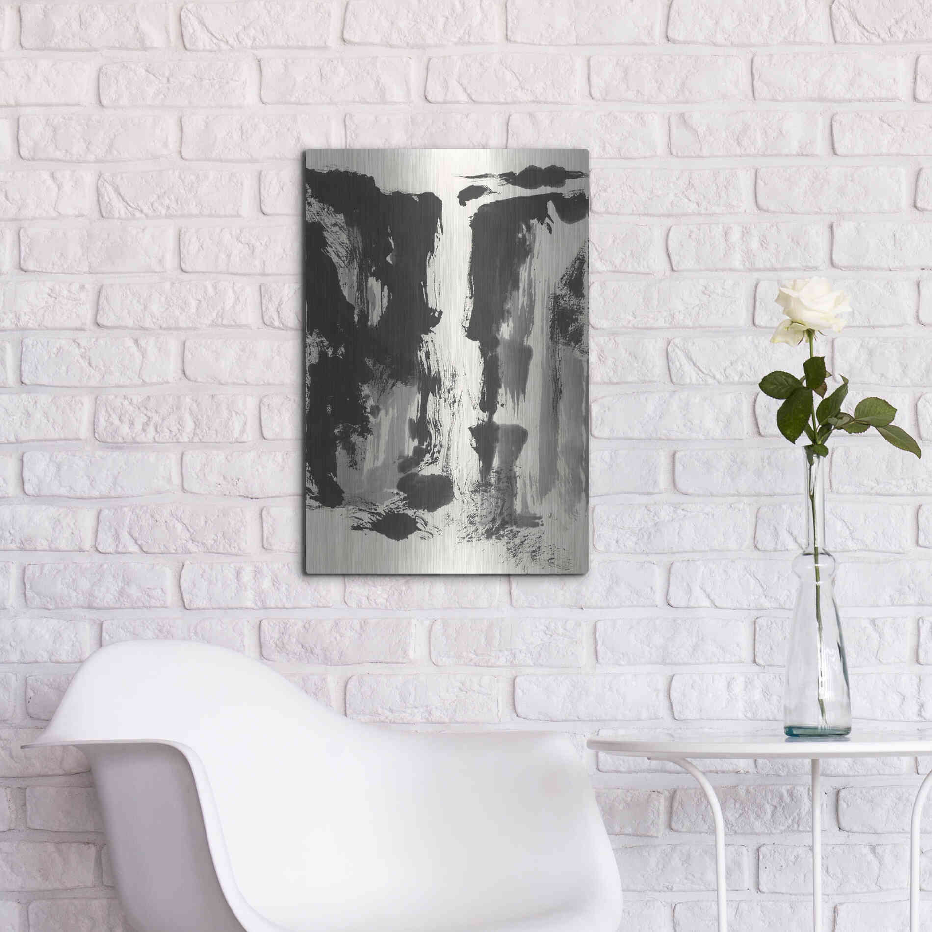Luxe Metal Art 'Sumi Waterfall View IV' by Chris Paschke, Metal Wall Art,16x24