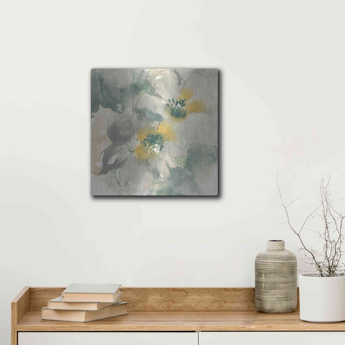 Luxe Metal Art 'Silver Quince I' by Chris Paschke, Metal Wall Art,12x12