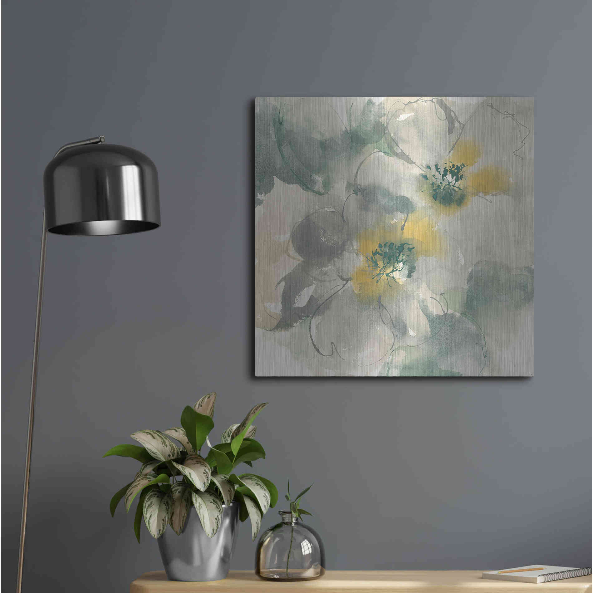 Luxe Metal Art 'Silver Quince I' by Chris Paschke, Metal Wall Art,24x24