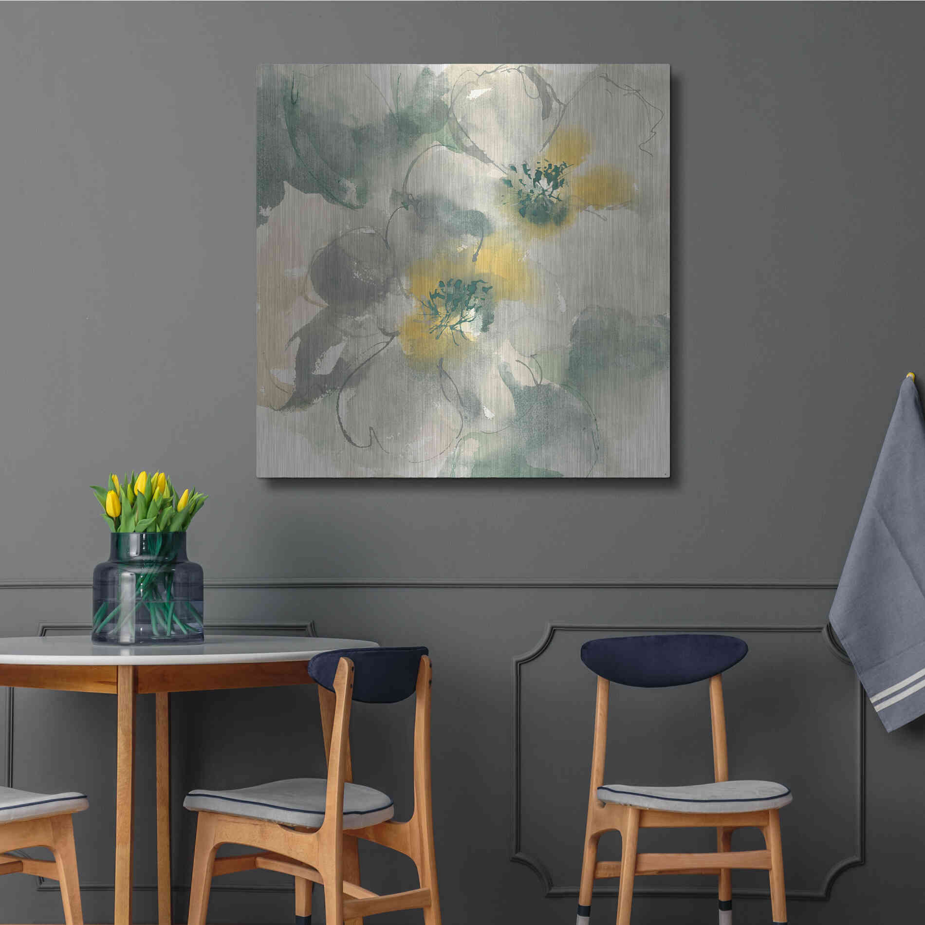 Luxe Metal Art 'Silver Quince I' by Chris Paschke, Metal Wall Art,36x36