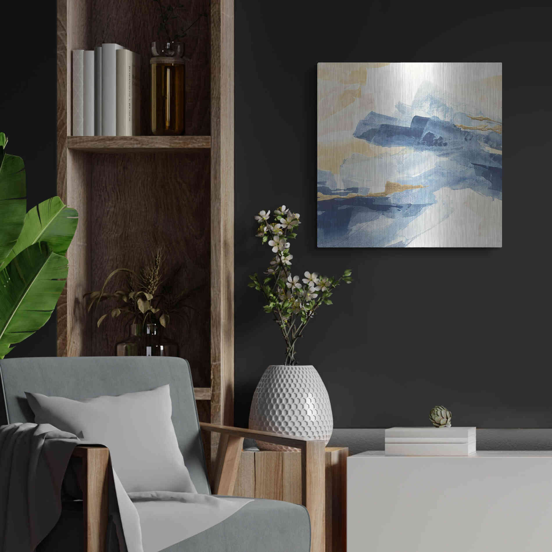 Luxe Metal Art 'Gilded Indigo I' by Chris Paschke, Metal Wall Art,24x24