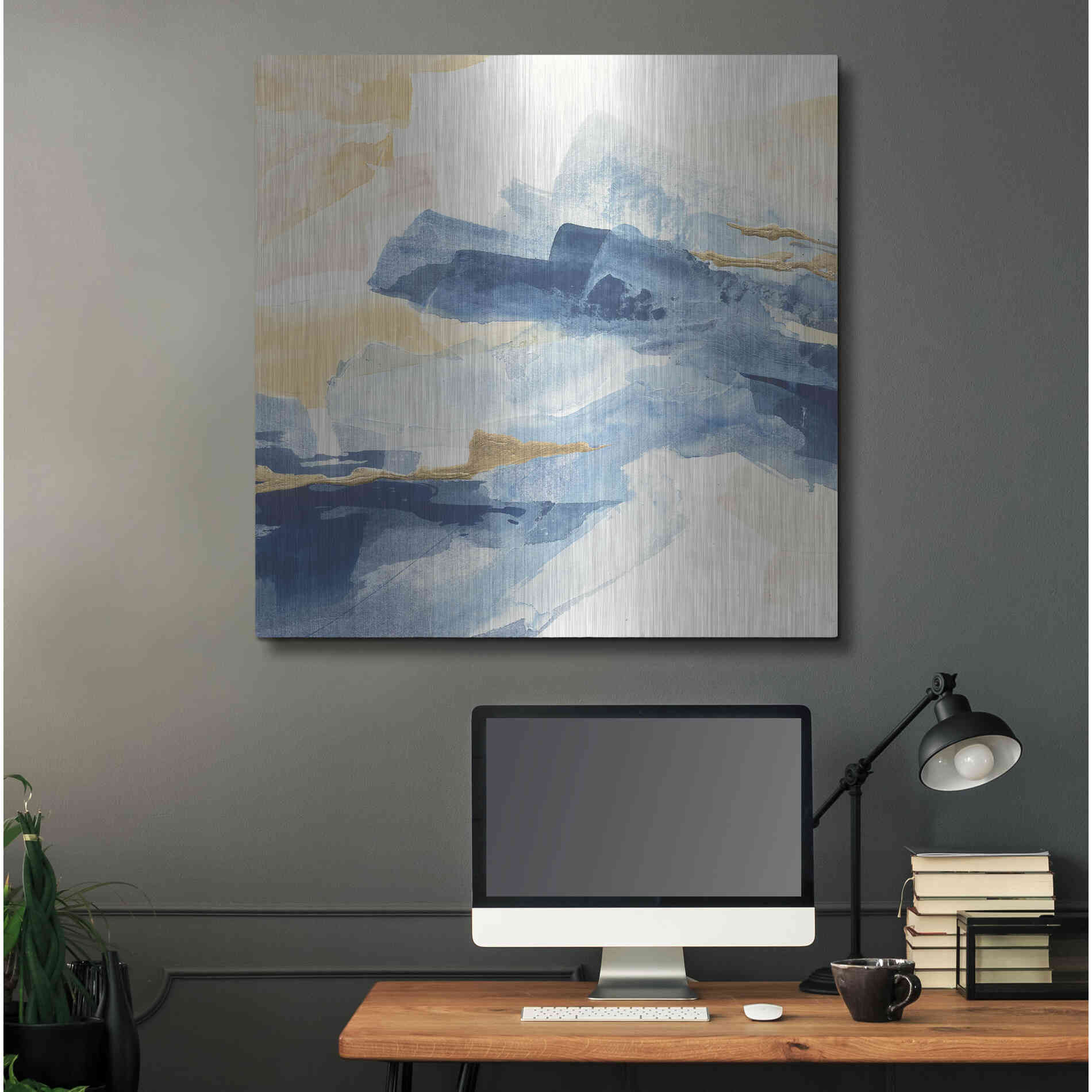 Luxe Metal Art 'Gilded Indigo I' by Chris Paschke, Metal Wall Art,36x36