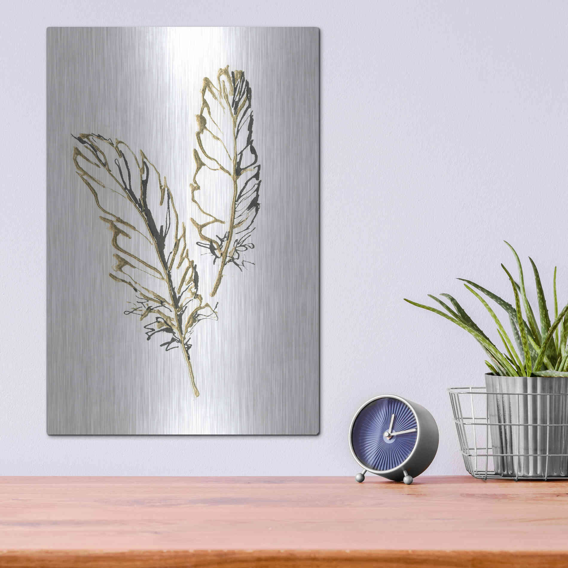 Luxe Metal Art 'Gilded Barn Owl Feather' by Chris Paschke, Metal Wall Art,12x16