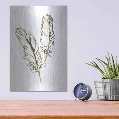 Luxe Metal Art 'Gilded Barn Owl Feather' by Chris Paschke, Metal Wall Art,12x16