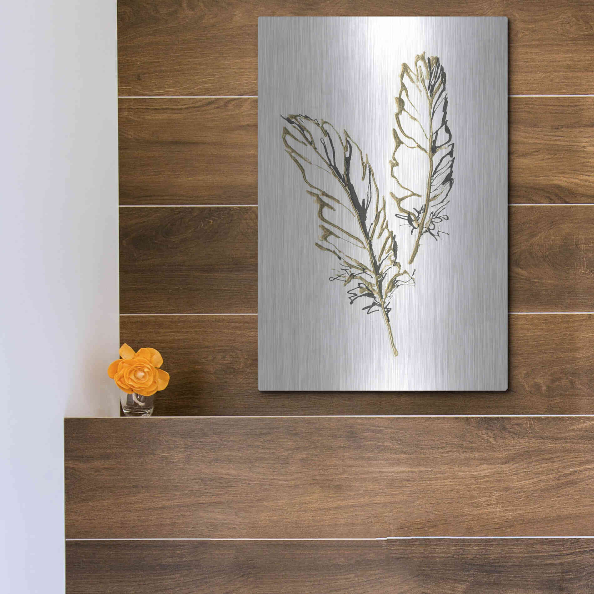 Luxe Metal Art 'Gilded Barn Owl Feather' by Chris Paschke, Metal Wall Art,12x16