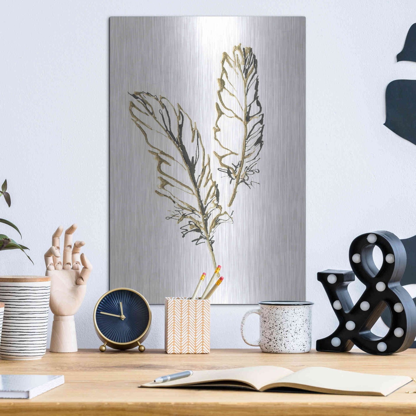 Luxe Metal Art 'Gilded Barn Owl Feather' by Chris Paschke, Metal Wall Art,12x16