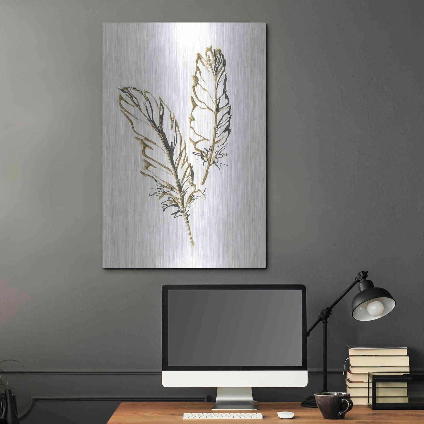 Luxe Metal Art 'Gilded Barn Owl Feather' by Chris Paschke, Metal Wall Art,24x36