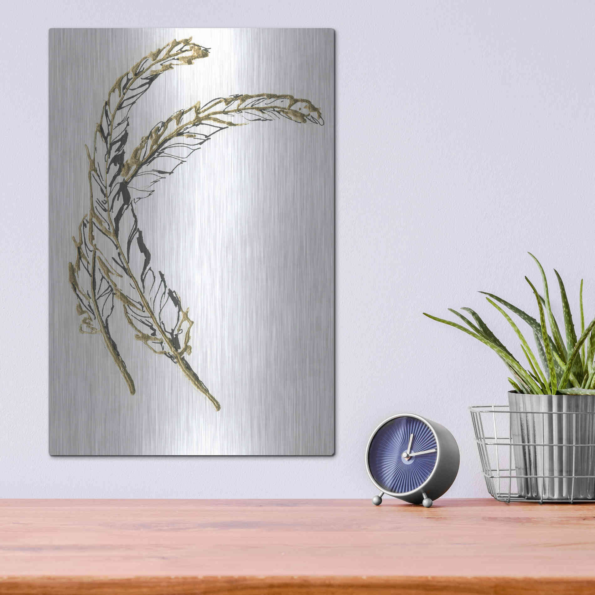 Luxe Metal Art 'Gilded Hackles Feather' by Chris Paschke, Metal Wall Art,12x16