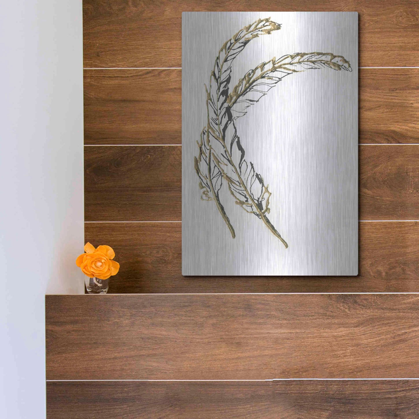 Luxe Metal Art 'Gilded Hackles Feather' by Chris Paschke, Metal Wall Art,12x16