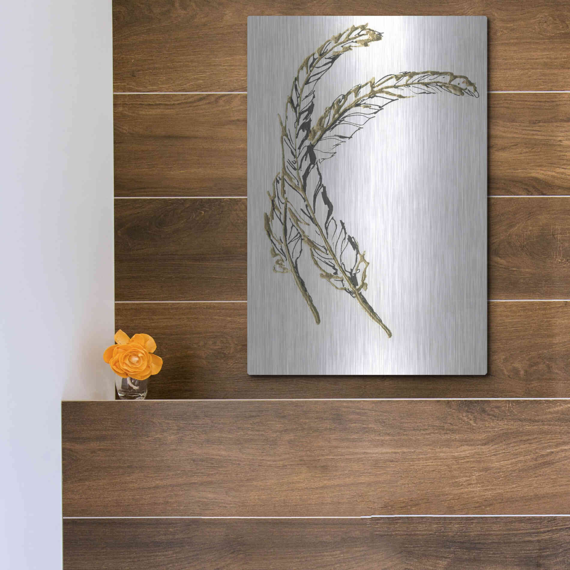 Luxe Metal Art 'Gilded Hackles Feather' by Chris Paschke, Metal Wall Art,12x16