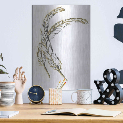 Luxe Metal Art 'Gilded Hackles Feather' by Chris Paschke, Metal Wall Art,12x16