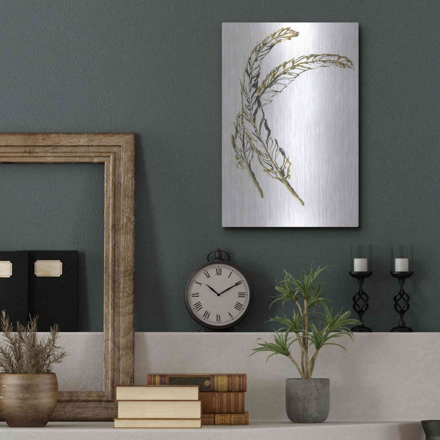 Luxe Metal Art 'Gilded Hackles Feather' by Chris Paschke, Metal Wall Art,12x16