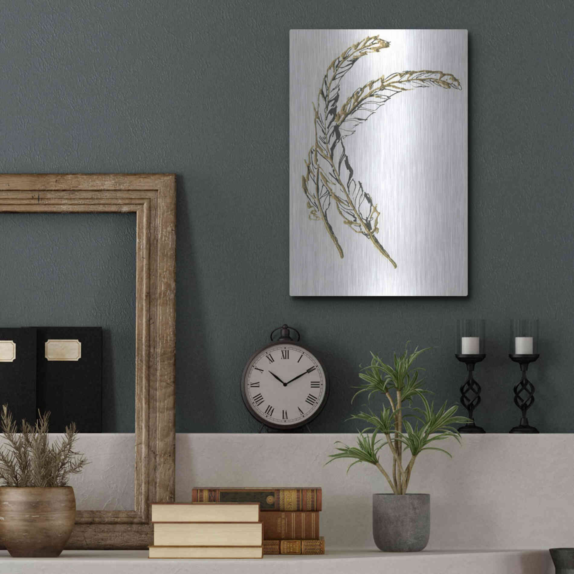Luxe Metal Art 'Gilded Hackles Feather' by Chris Paschke, Metal Wall Art,12x16