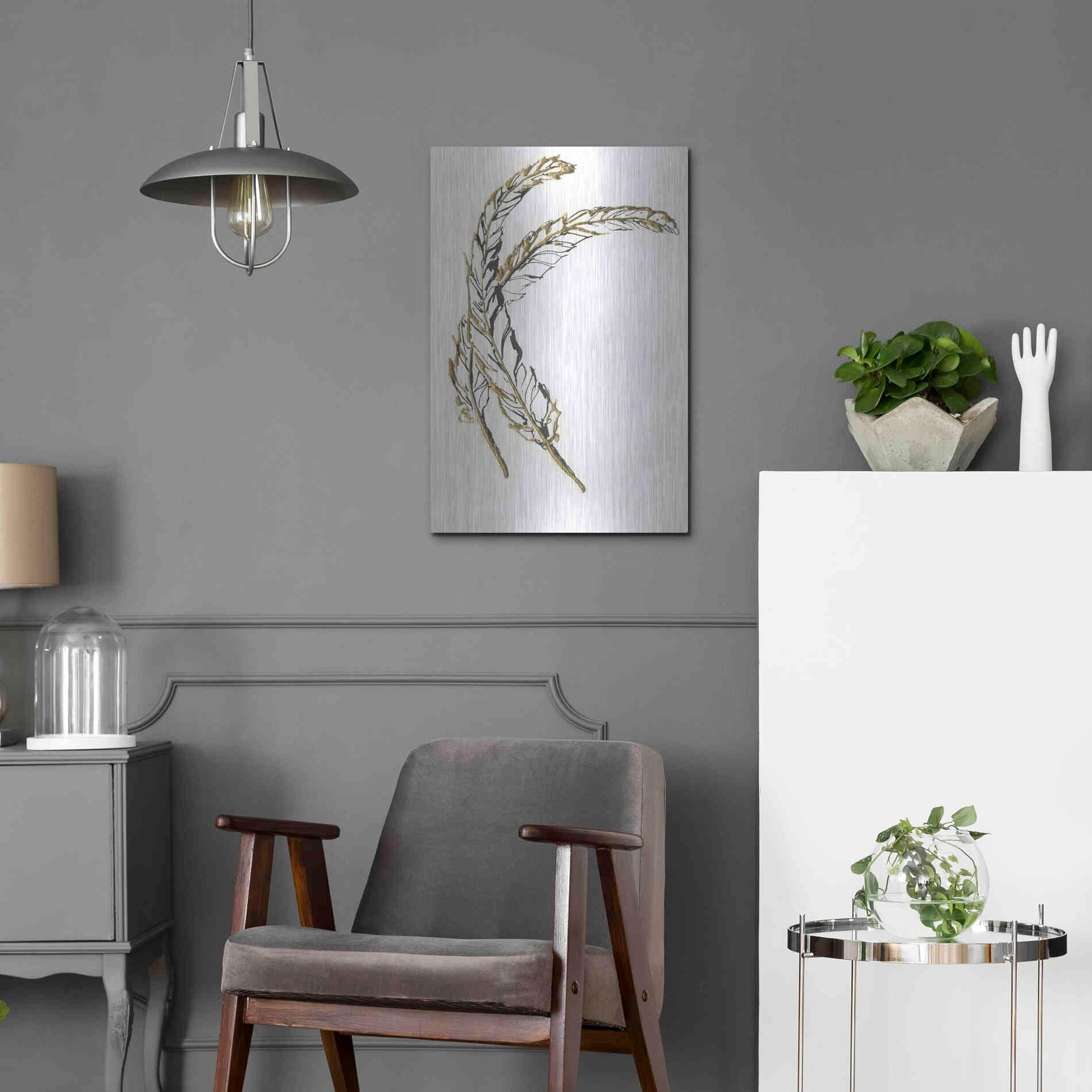 Luxe Metal Art 'Gilded Hackles Feather' by Chris Paschke, Metal Wall Art,16x24
