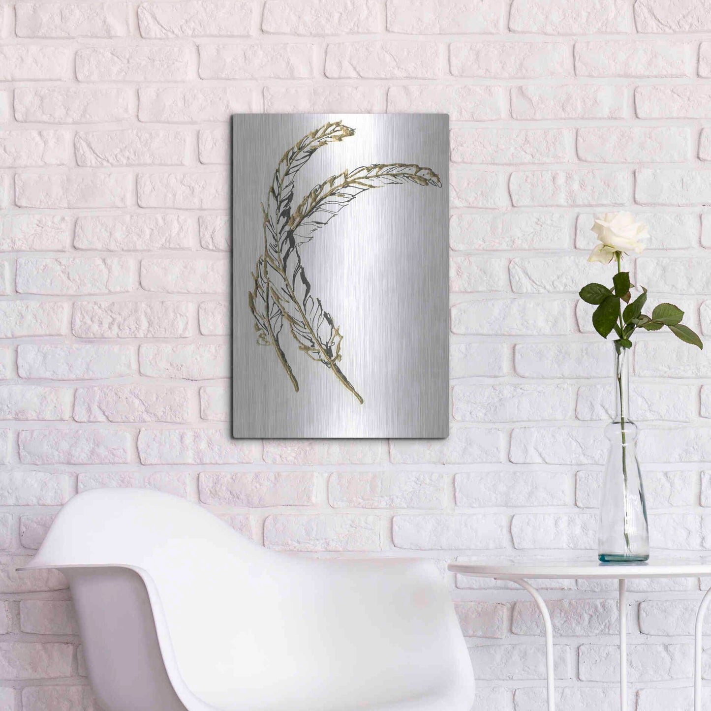Luxe Metal Art 'Gilded Hackles Feather' by Chris Paschke, Metal Wall Art,16x24