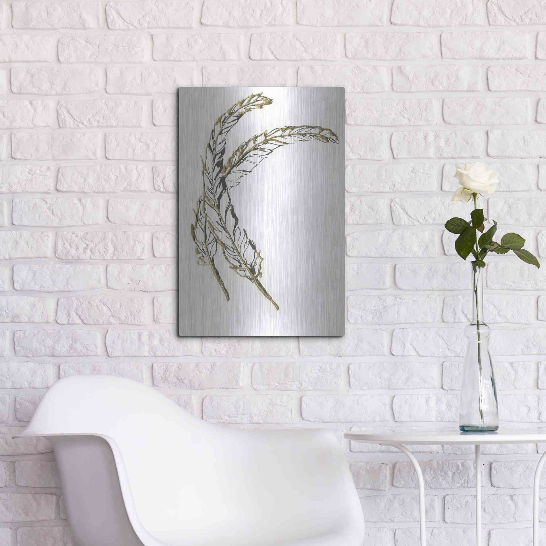 Luxe Metal Art 'Gilded Hackles Feather' by Chris Paschke, Metal Wall Art,16x24
