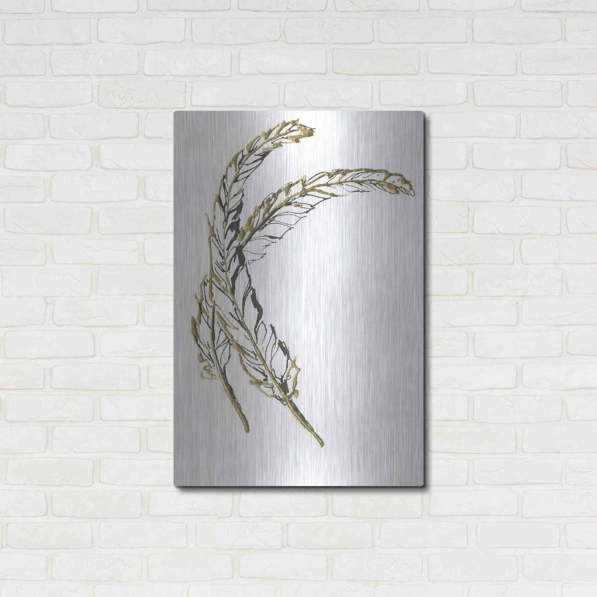 Luxe Metal Art 'Gilded Hackles Feather' by Chris Paschke, Metal Wall Art,24x36