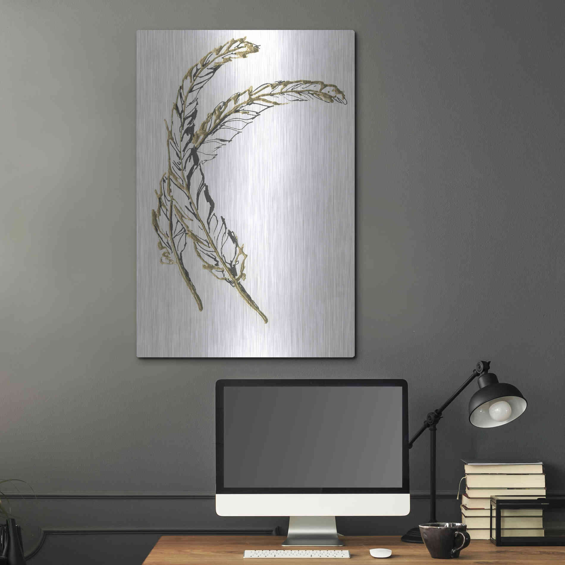 Luxe Metal Art 'Gilded Hackles Feather' by Chris Paschke, Metal Wall Art,24x36
