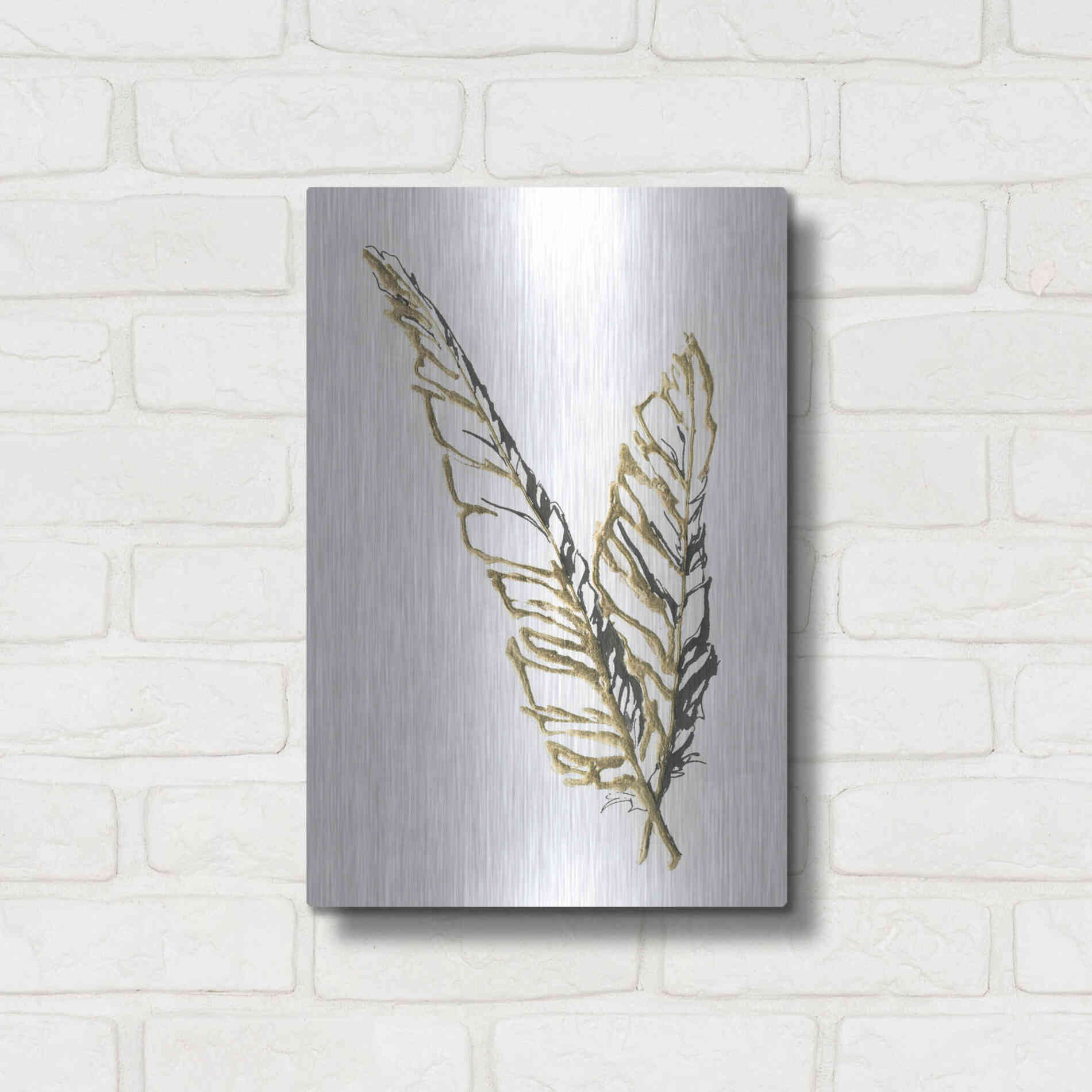 Luxe Metal Art 'Gilded Raven Feather' by Chris Paschke, Metal Wall Art,12x16