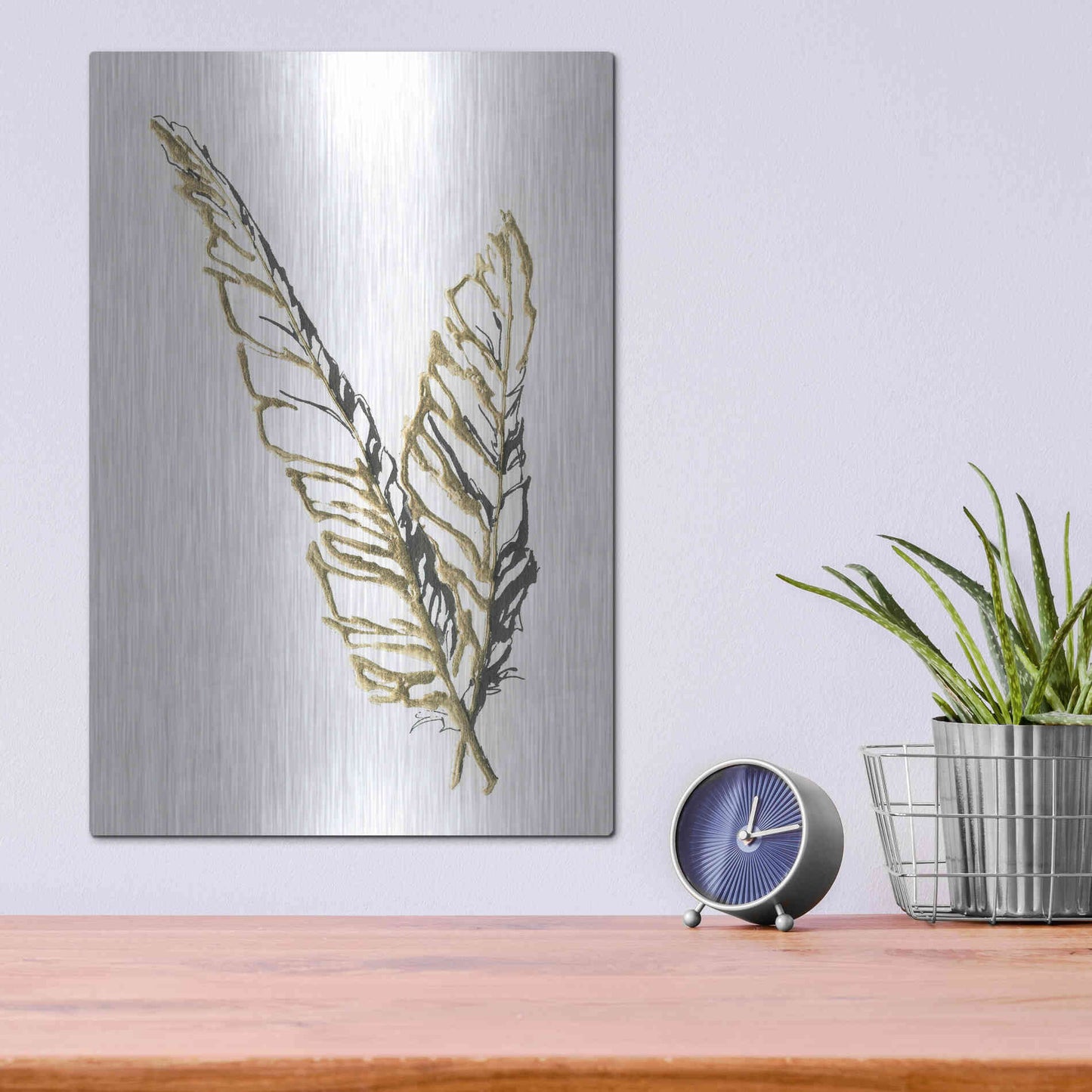 Luxe Metal Art 'Gilded Raven Feather' by Chris Paschke, Metal Wall Art,12x16