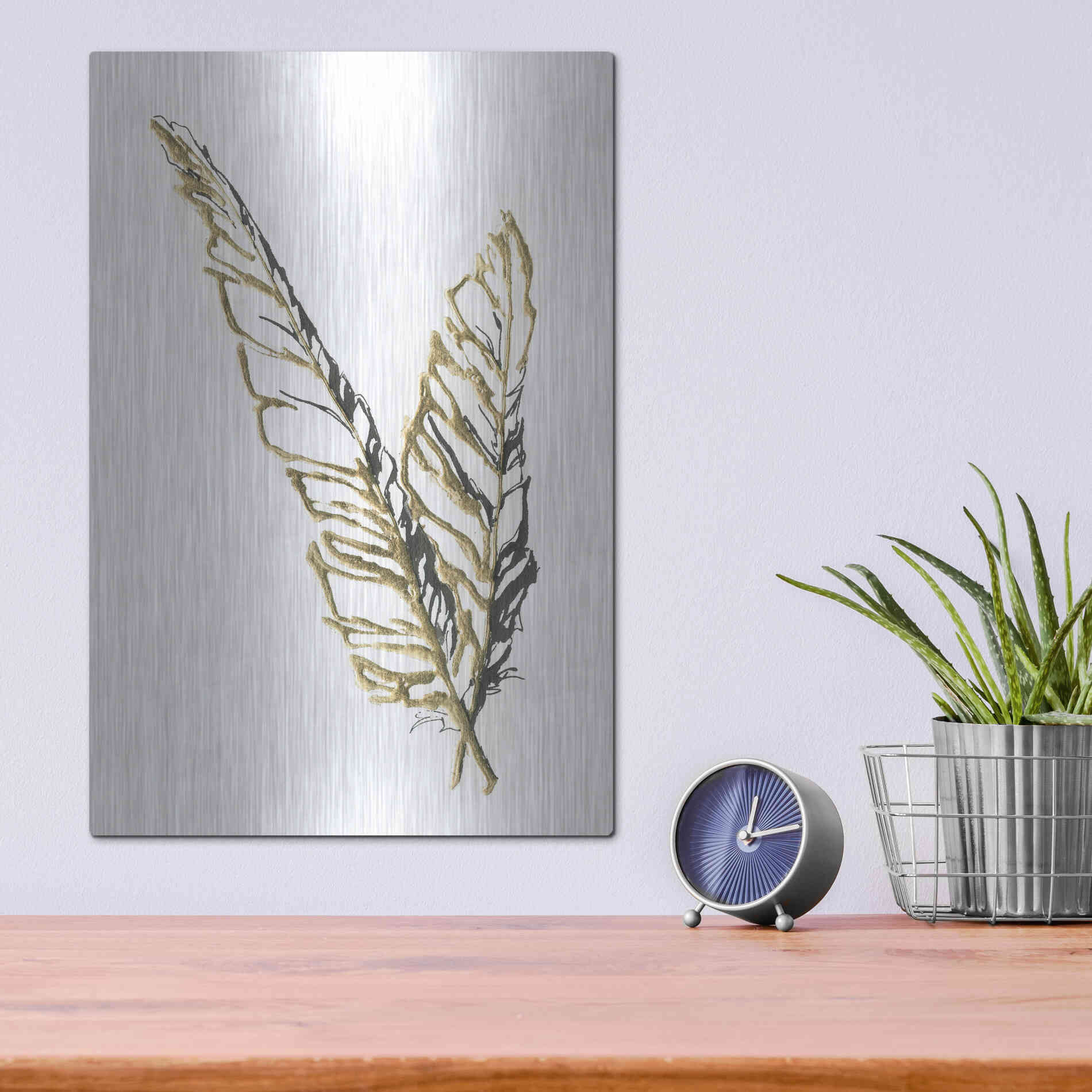 Luxe Metal Art 'Gilded Raven Feather' by Chris Paschke, Metal Wall Art,12x16