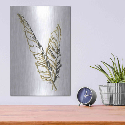 Luxe Metal Art 'Gilded Raven Feather' by Chris Paschke, Metal Wall Art,12x16