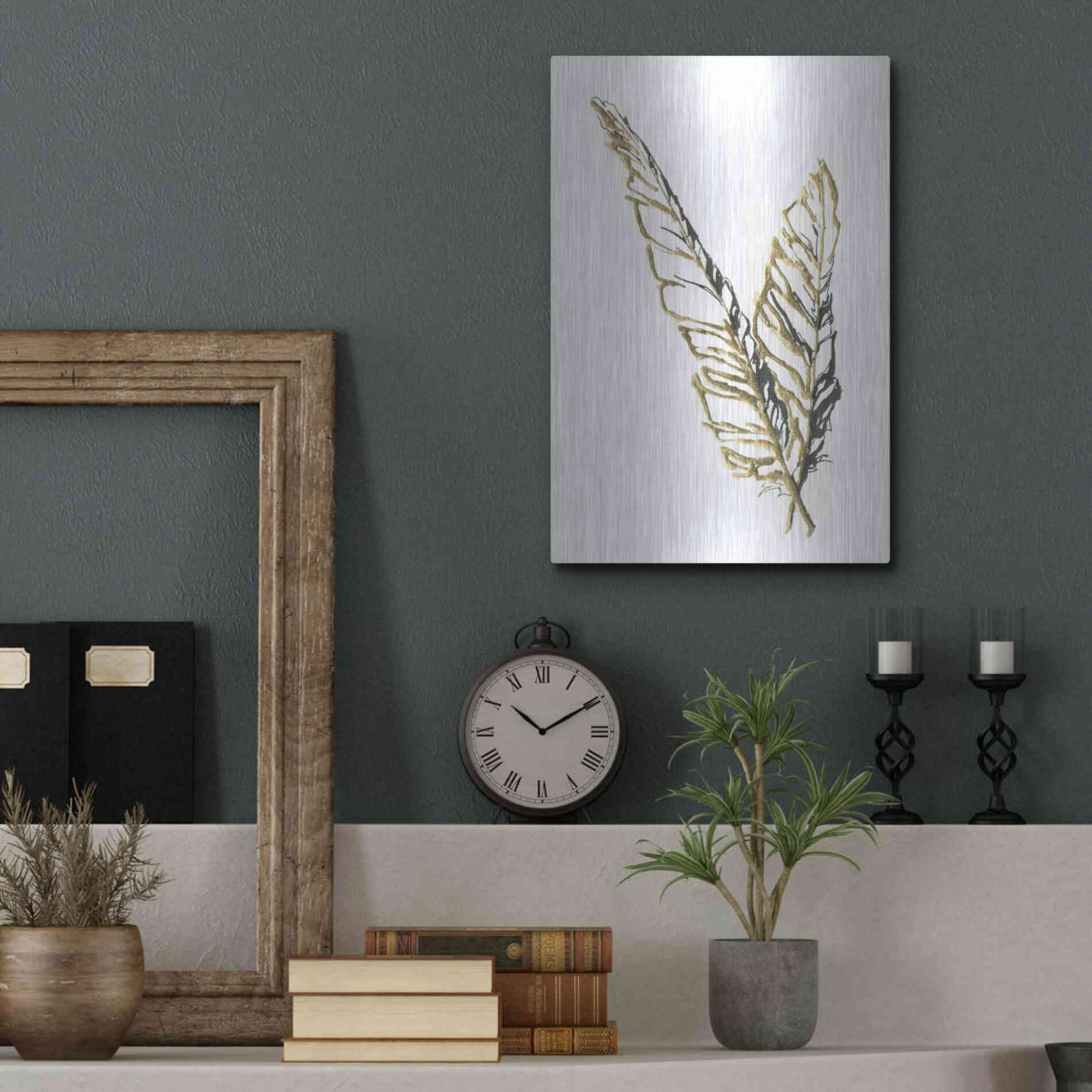 Luxe Metal Art 'Gilded Raven Feather' by Chris Paschke, Metal Wall Art,12x16