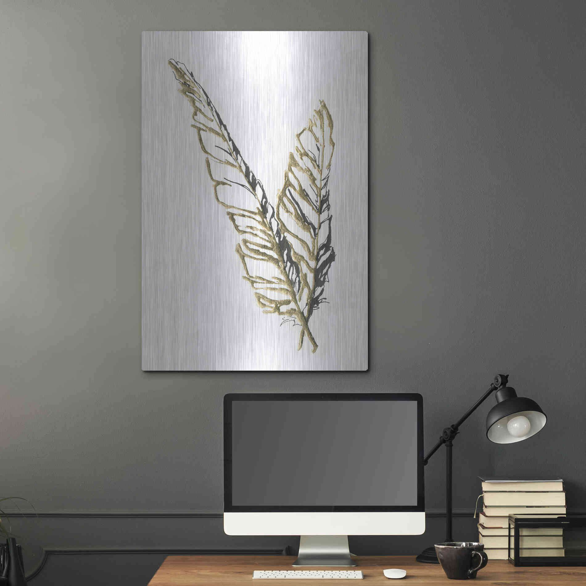 Luxe Metal Art 'Gilded Raven Feather' by Chris Paschke, Metal Wall Art,24x36