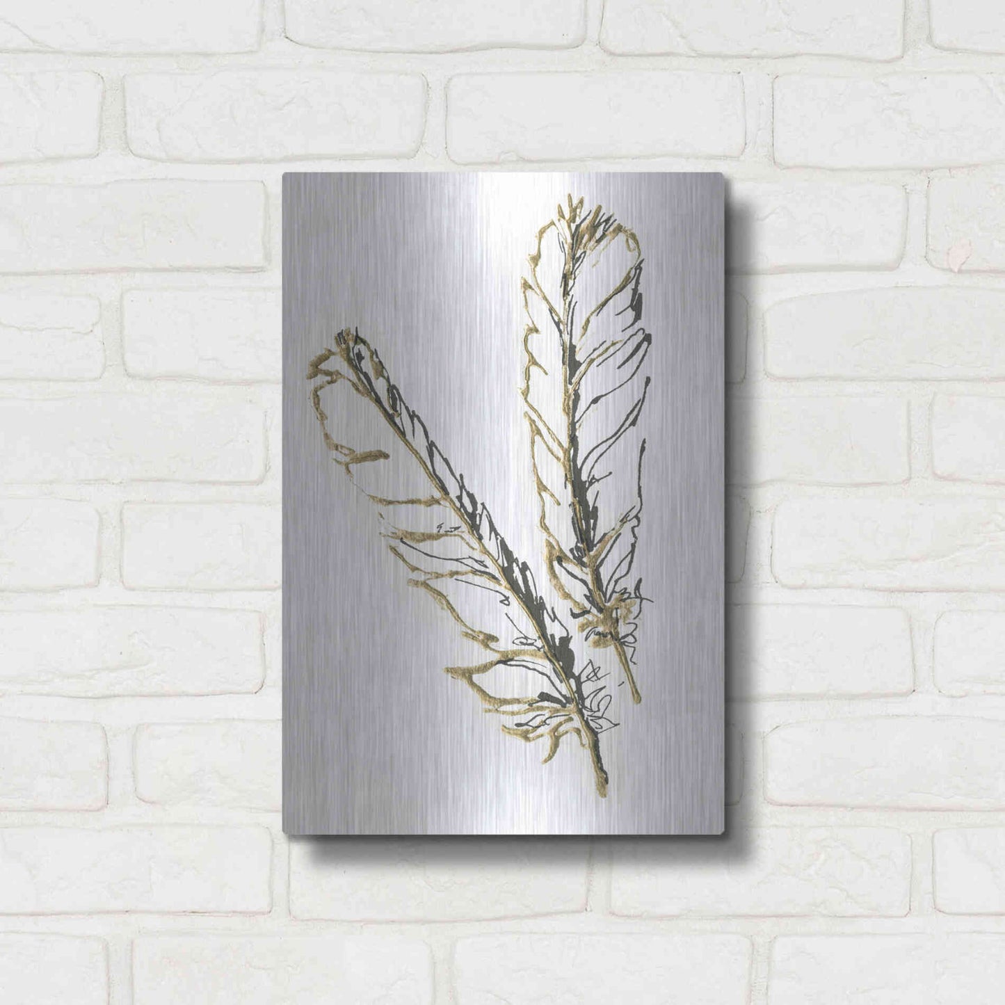 Luxe Metal Art 'Gilded Red Tailed Hawk Feather' by Chris Paschke, Metal Wall Art,12x16