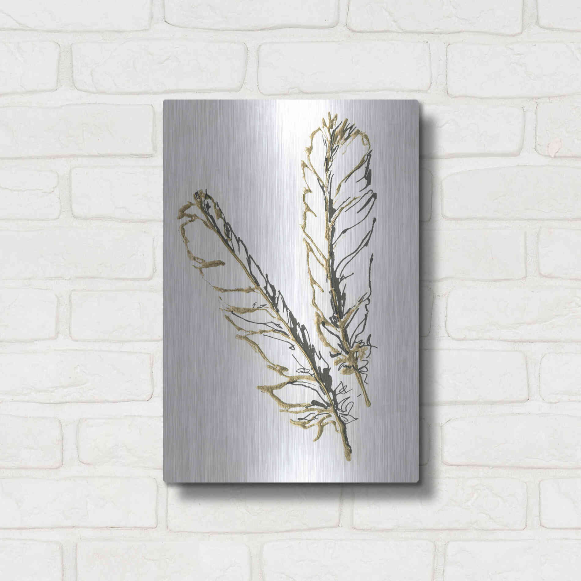 Luxe Metal Art 'Gilded Red Tailed Hawk Feather' by Chris Paschke, Metal Wall Art,12x16
