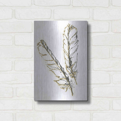 Luxe Metal Art 'Gilded Red Tailed Hawk Feather' by Chris Paschke, Metal Wall Art,12x16