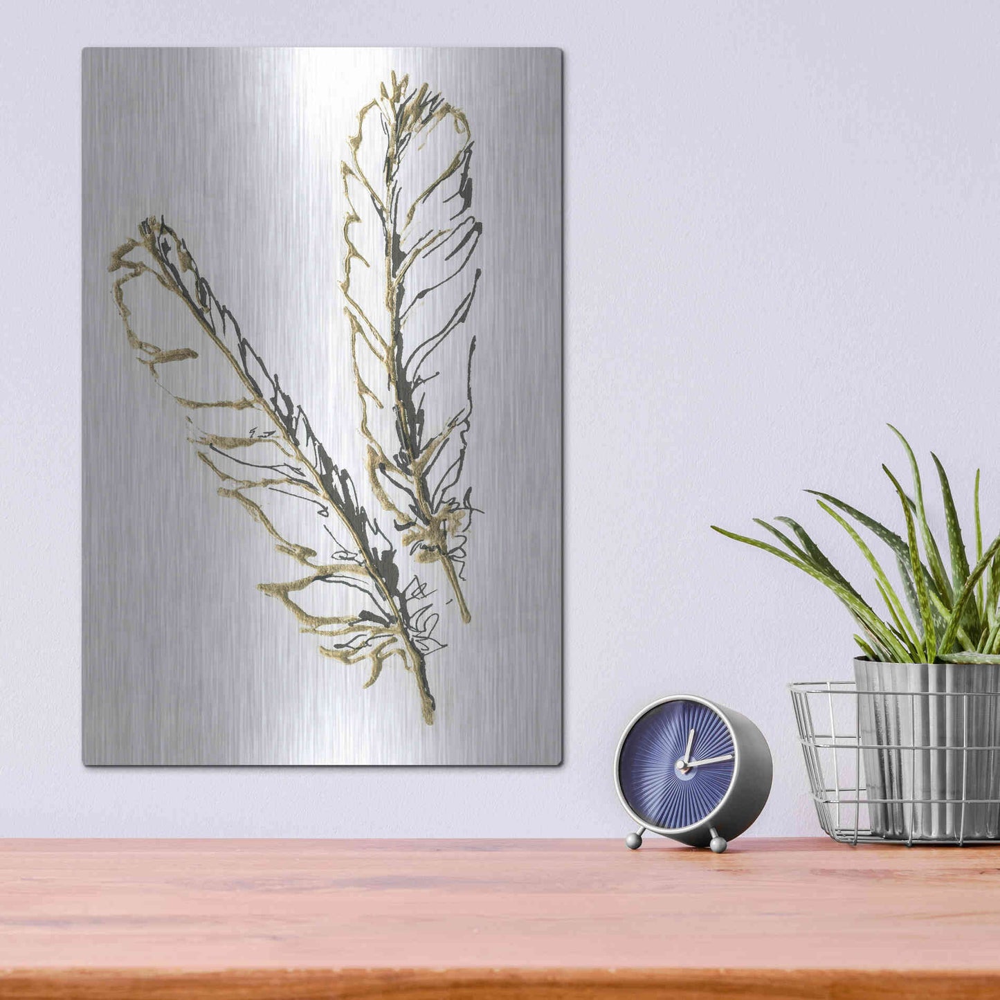 Luxe Metal Art 'Gilded Red Tailed Hawk Feather' by Chris Paschke, Metal Wall Art,12x16
