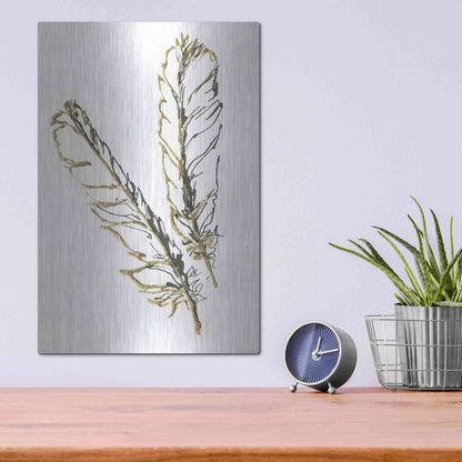 Luxe Metal Art 'Gilded Red Tailed Hawk Feather' by Chris Paschke, Metal Wall Art,12x16