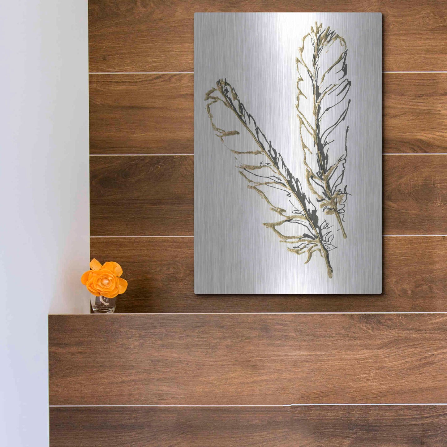 Luxe Metal Art 'Gilded Red Tailed Hawk Feather' by Chris Paschke, Metal Wall Art,12x16