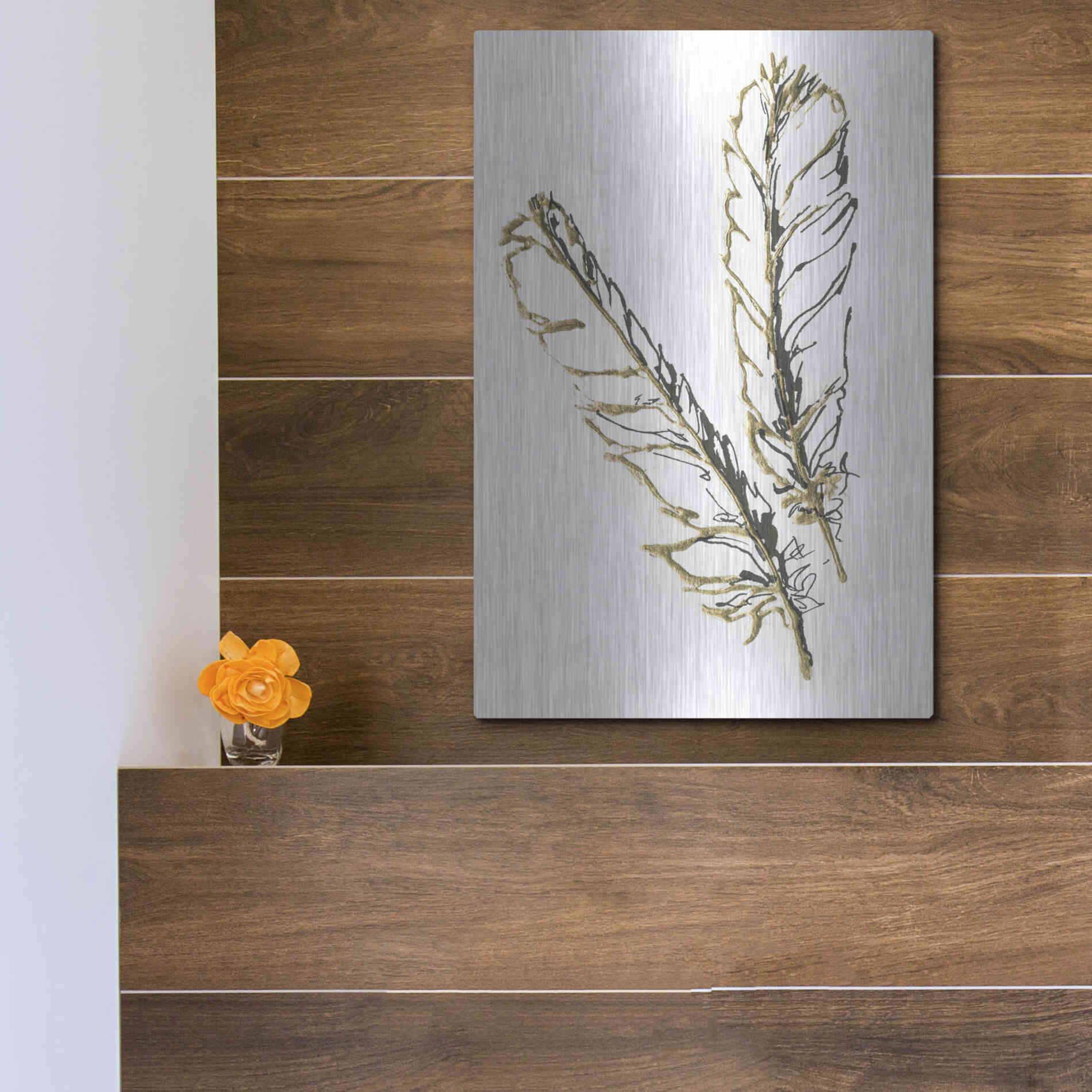 Luxe Metal Art 'Gilded Red Tailed Hawk Feather' by Chris Paschke, Metal Wall Art,12x16