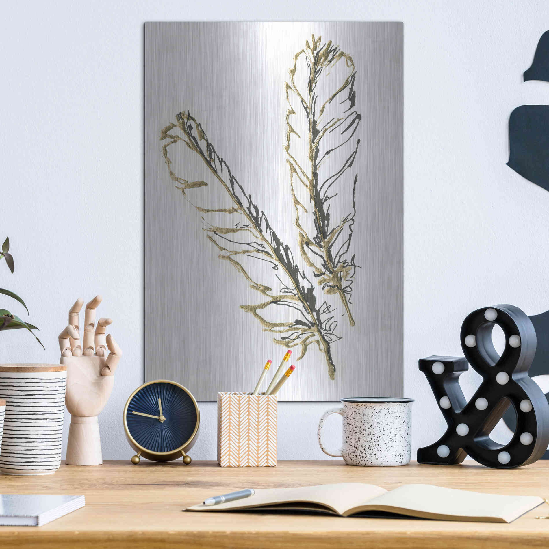 Luxe Metal Art 'Gilded Red Tailed Hawk Feather' by Chris Paschke, Metal Wall Art,12x16