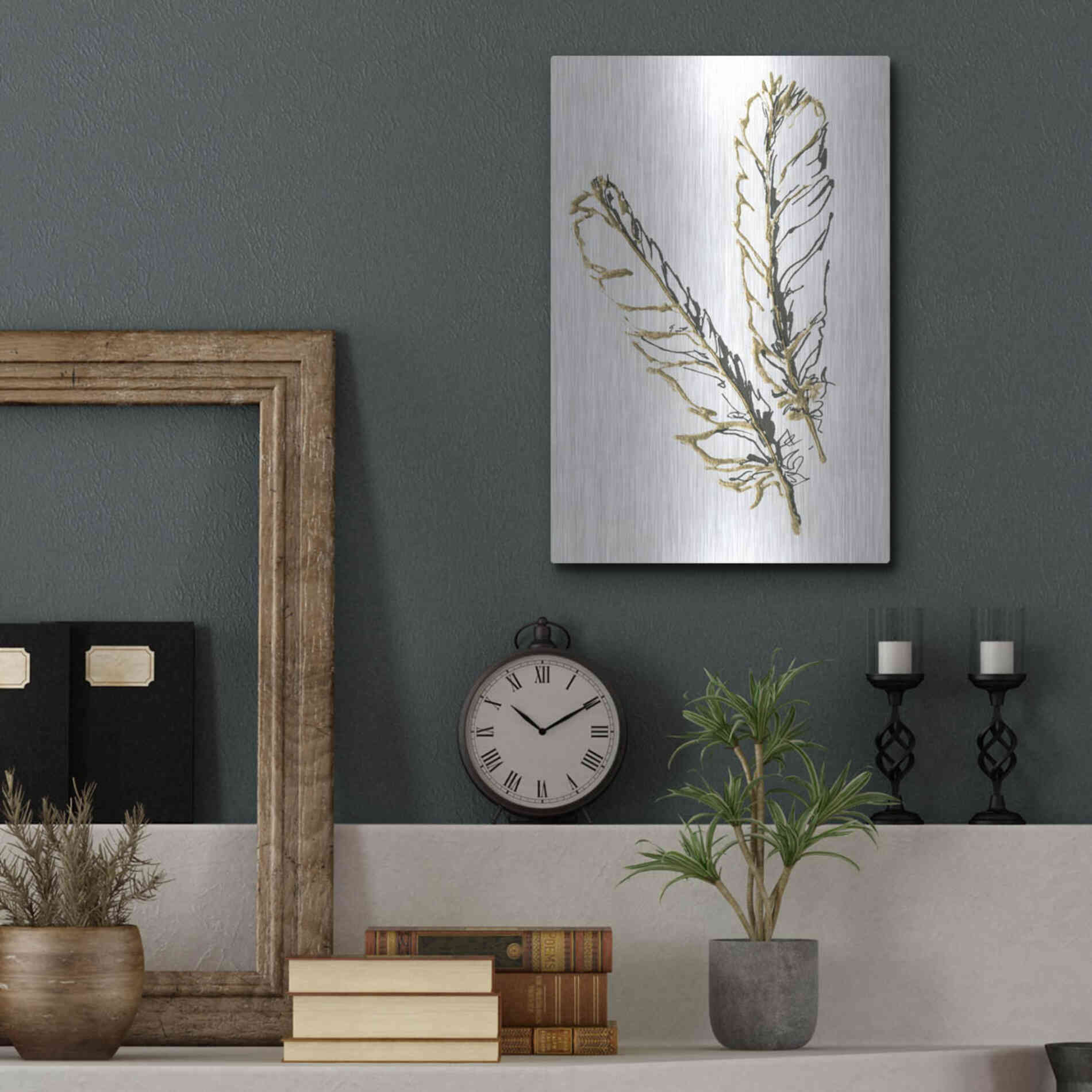 Luxe Metal Art 'Gilded Red Tailed Hawk Feather' by Chris Paschke, Metal Wall Art,12x16