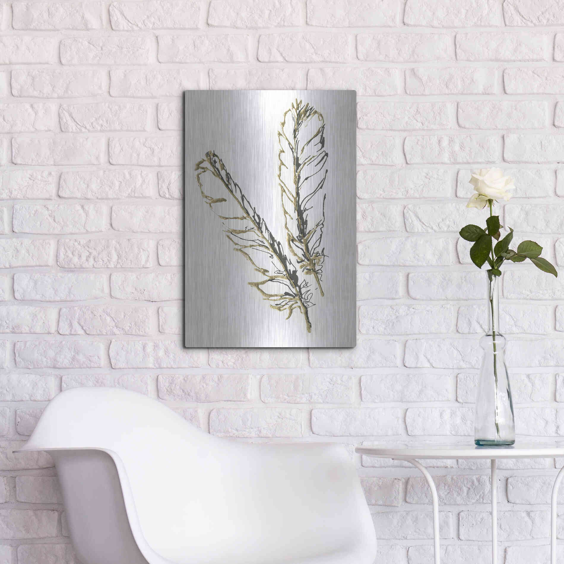 Luxe Metal Art 'Gilded Red Tailed Hawk Feather' by Chris Paschke, Metal Wall Art,16x24