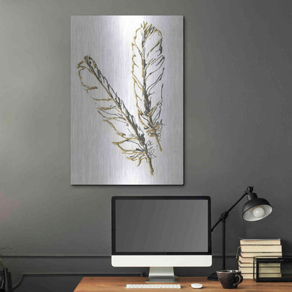Luxe Metal Art 'Gilded Red Tailed Hawk Feather' by Chris Paschke, Metal Wall Art,24x36