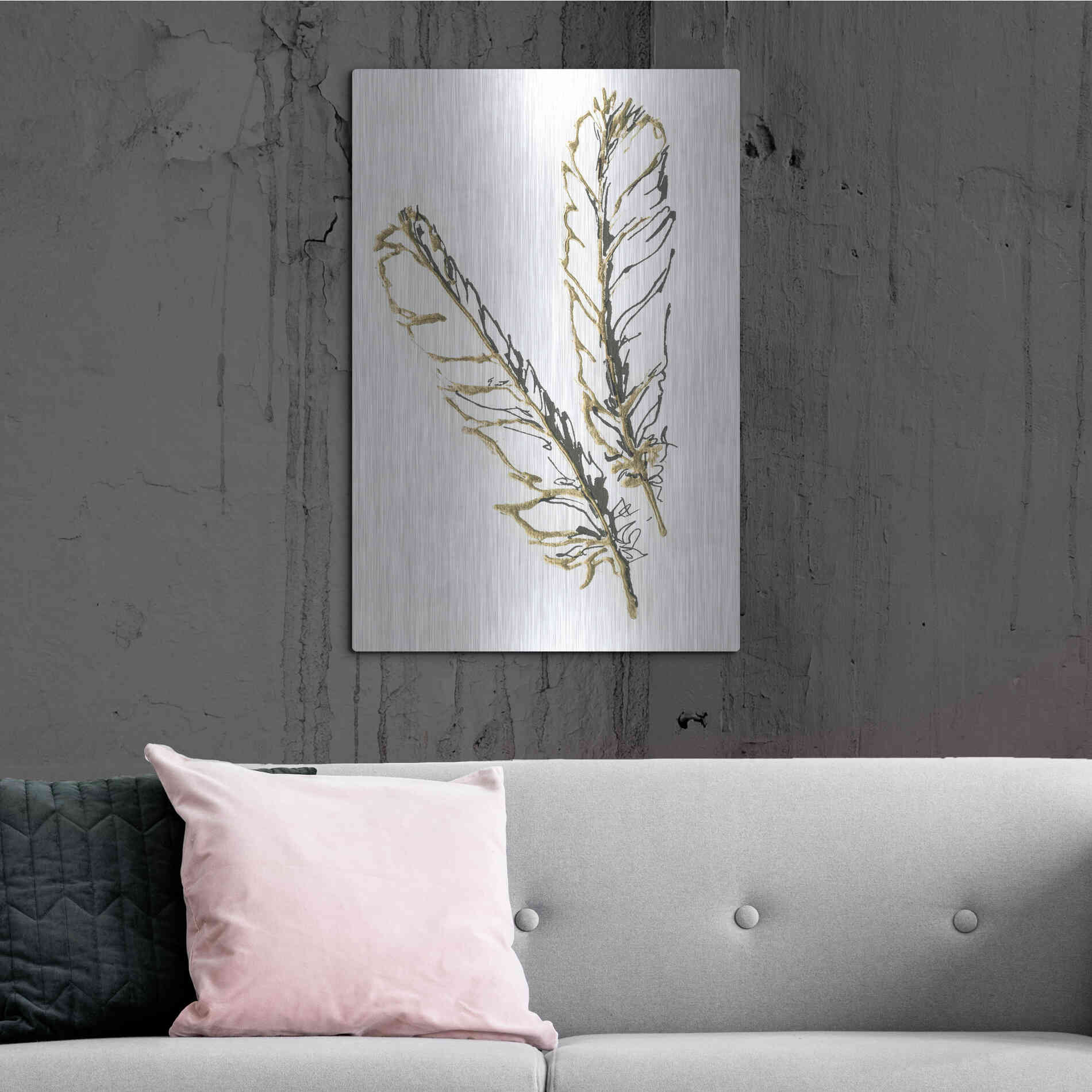 Luxe Metal Art 'Gilded Red Tailed Hawk Feather' by Chris Paschke, Metal Wall Art,24x36