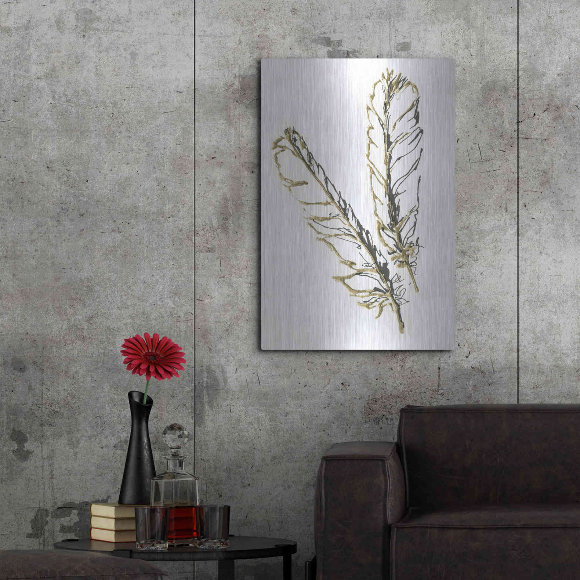 Luxe Metal Art 'Gilded Red Tailed Hawk Feather' by Chris Paschke, Metal Wall Art,24x36
