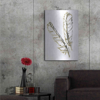 Luxe Metal Art 'Gilded Red Tailed Hawk Feather' by Chris Paschke, Metal Wall Art,24x36