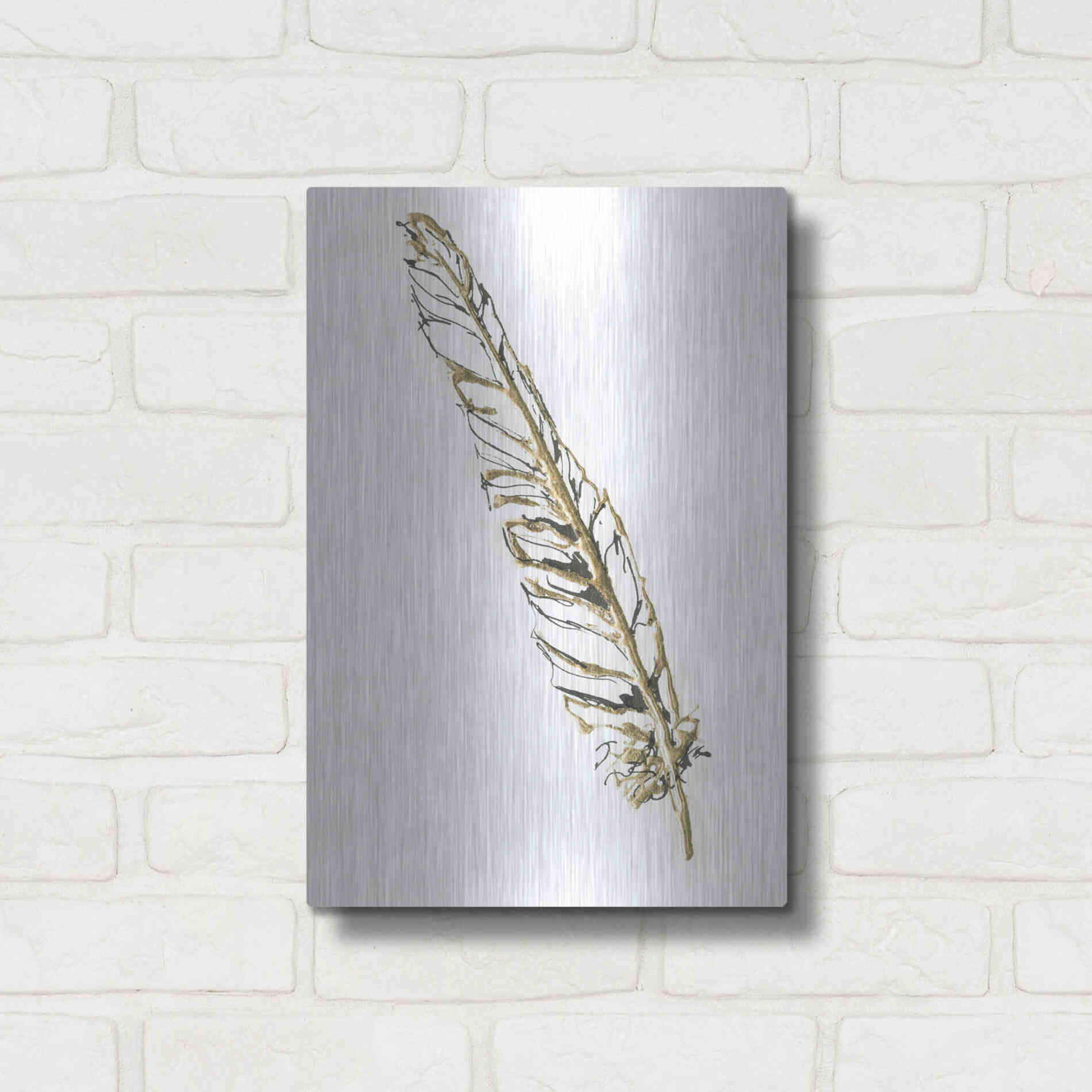 Luxe Metal Art 'Gilded Swan Feather I' by Chris Paschke, Metal Wall Art,12x16