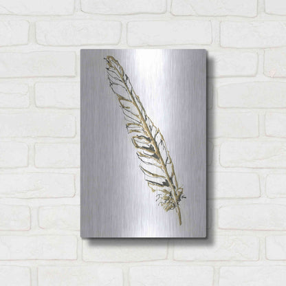 Luxe Metal Art 'Gilded Swan Feather I' by Chris Paschke, Metal Wall Art,12x16