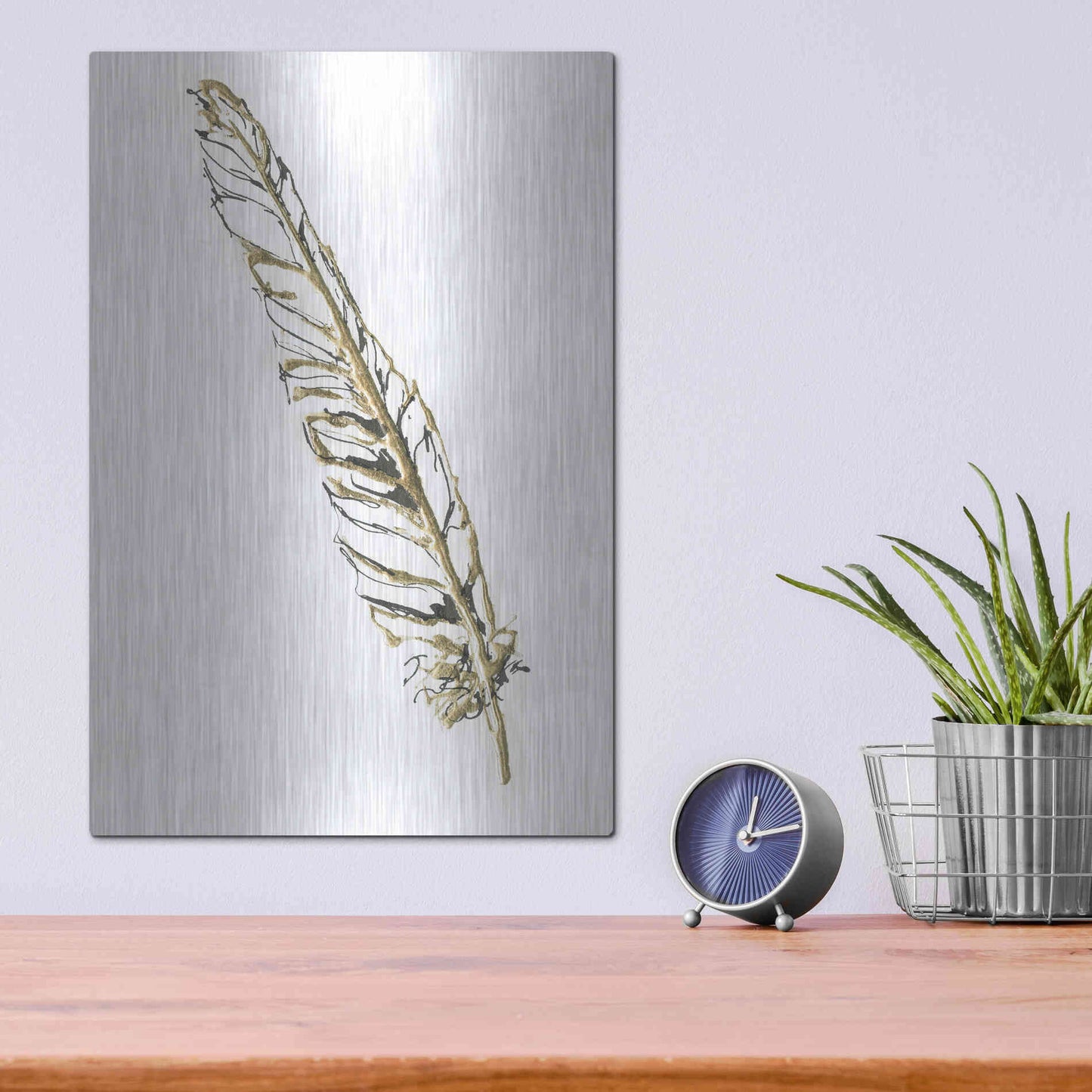Luxe Metal Art 'Gilded Swan Feather I' by Chris Paschke, Metal Wall Art,12x16