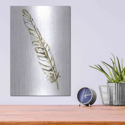 Luxe Metal Art 'Gilded Swan Feather I' by Chris Paschke, Metal Wall Art,12x16